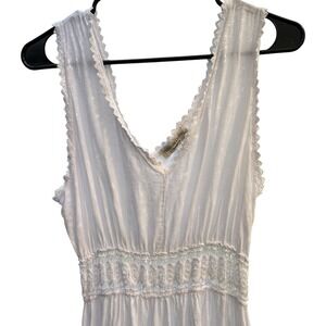 Tero Millennio Women's White Maxi Dress L Italy Boho Lace Trim Sleeveless